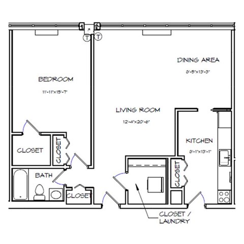 Crystal House Apartments in Arlington, Virginia 1x1 Floor Plan